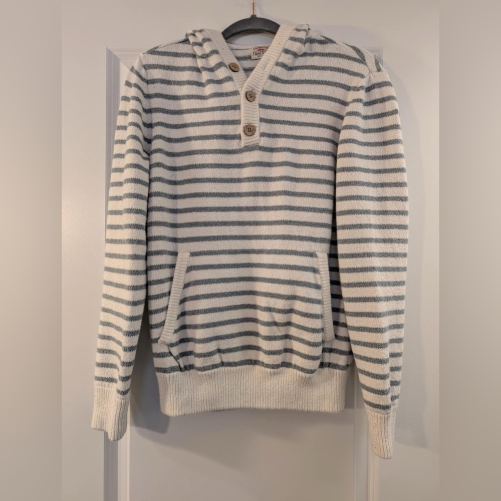 Faherty Quarter Button Hoodie / Pullover - Navy White Stripe - Sz M - Like New
